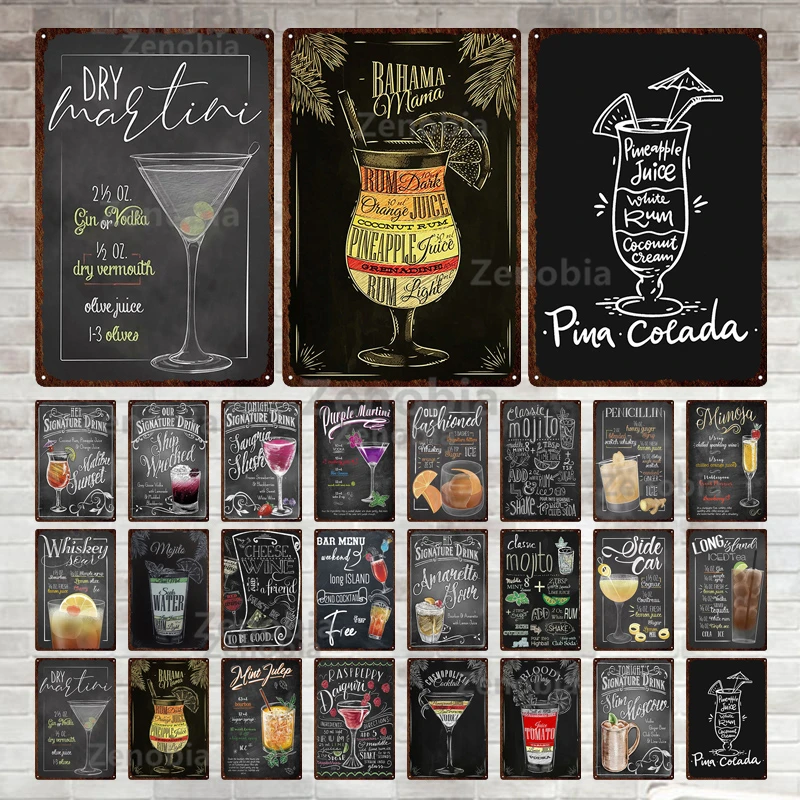 Whisky Mojito Vintage Liquor Metal Plates Sign Wine Wall Art Bar Cafe Club Friends Party Retro Shabby Placche Poster Home Decor