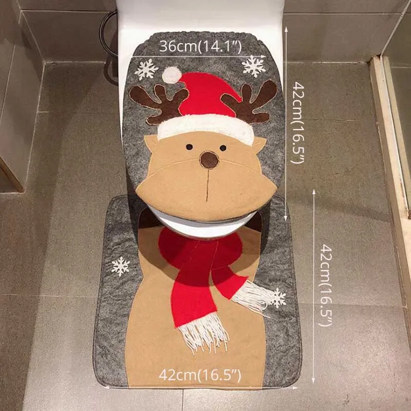 Рождественские украшения для дома, скатерть Санта Клауса, чехол для унитаза, календарь, рождественские светодиодные лампы Natal Noel - Цвет: Toilet Seat Cover