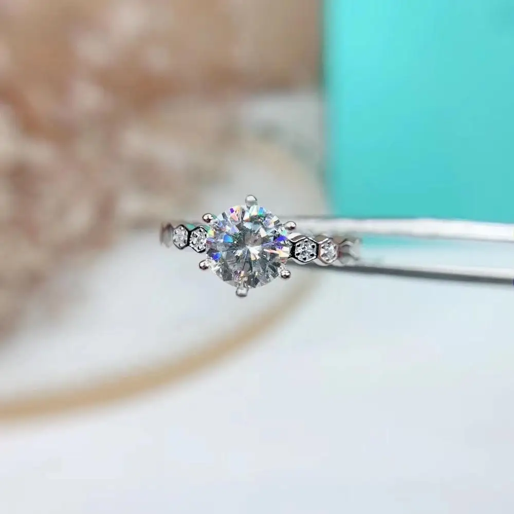 Серебряное кольцо Moissanite 1 карат D VVS роскошное для женщин|Кольца| |