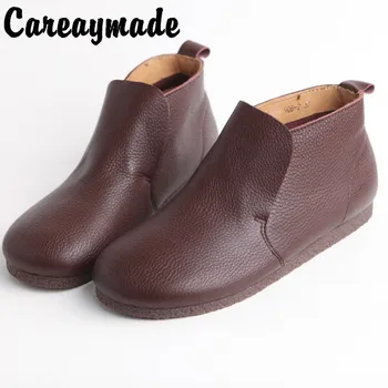 

Careaymade-Original short boots hand-made single boots,Mori women's Day suit 100% cow leather retro women's Casual shoes