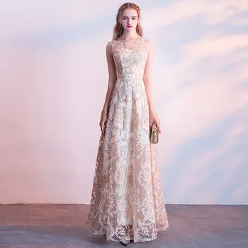 

Fashion Appliques Evening Dresses Elegant O-neck Illusion Formal Party Prom Gown Women Host Dress Vestido De Noche