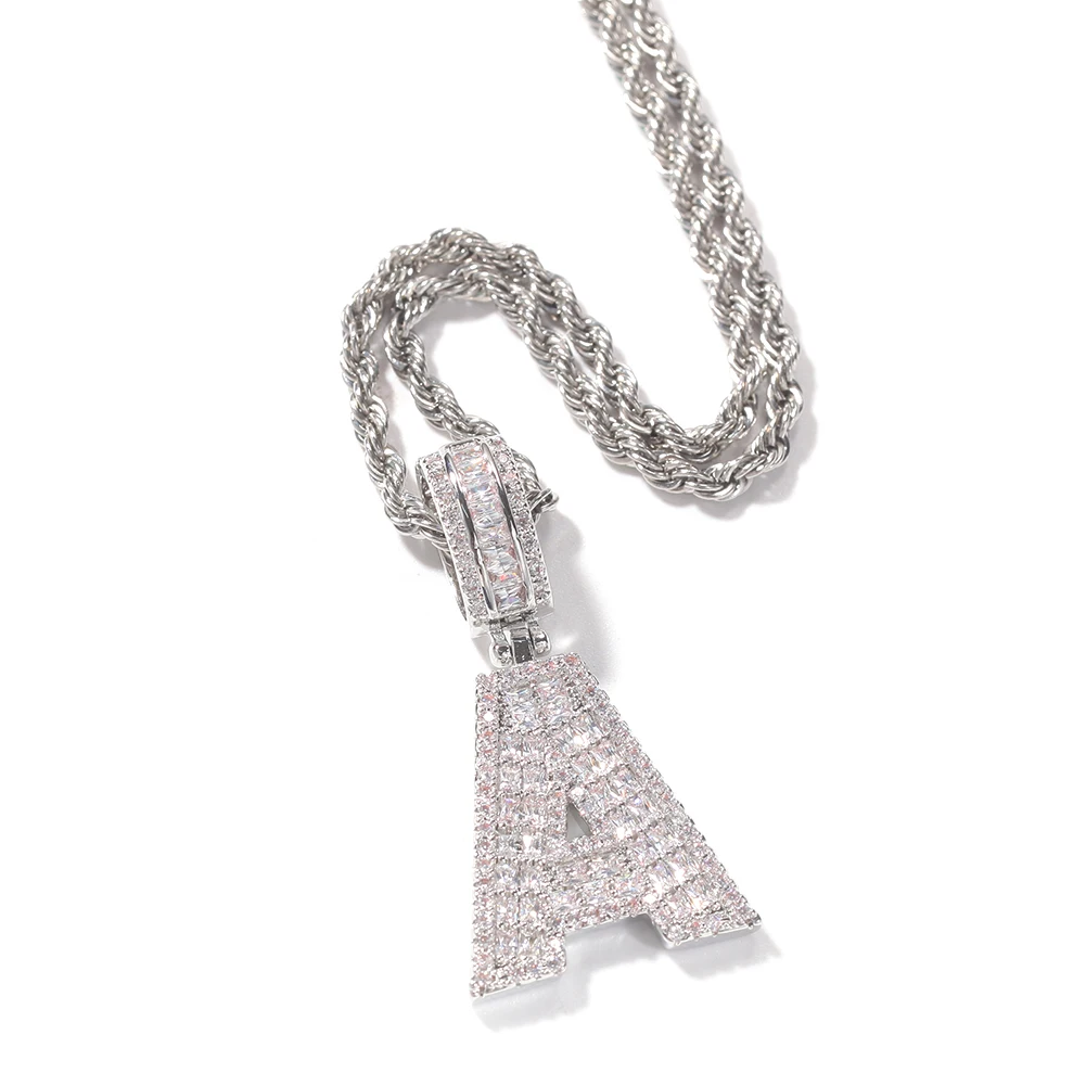 THE BLING KING A-Z Baguettecz Letters Pendant Iced Out Pink Cubic Zirconia Initial Letter Necklace Mens Women Hiphop Jewelry