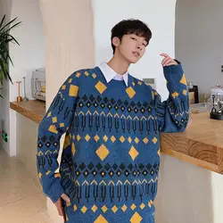 2019 весна и осень Новый популярно среди молодежи мужской Корейский модный Повседневный свитер пара Джемпер синий серый/зеленый m-xl