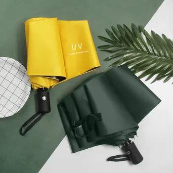 

UV Automatic Three-folding Umbrella Vinyl Sun-resistant UV-Protection Parasol Rain Umbrella Customizable Creative Umbrella