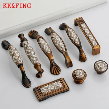 KKFING Antique Coffee Ceramic Cabinet Handles Zinc Alloy Drawer Knobs Kitchen Wardrobe Cupboard Door Pulls Furniture Hardware