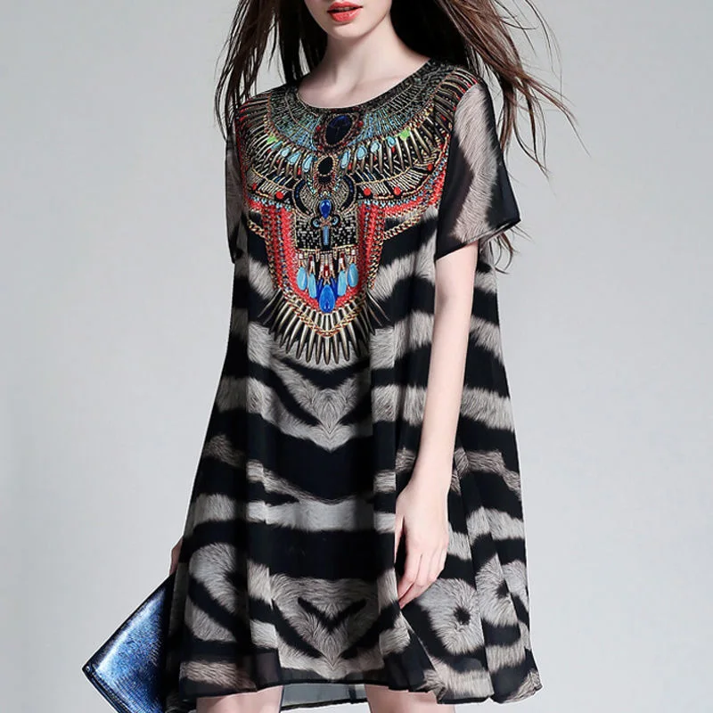 

2021 Chiffon 6XL Plus Size Temperament Dresses Fashion Loose Casual Leopard Print Women Summer Dresses Short Sleeve A-Line Dress