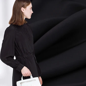 

114CM Wide 24MM Weight Solid Color Black Heavy Silk Crepe Fabric for Summer Spring Suit Dress Jacket Pants B193