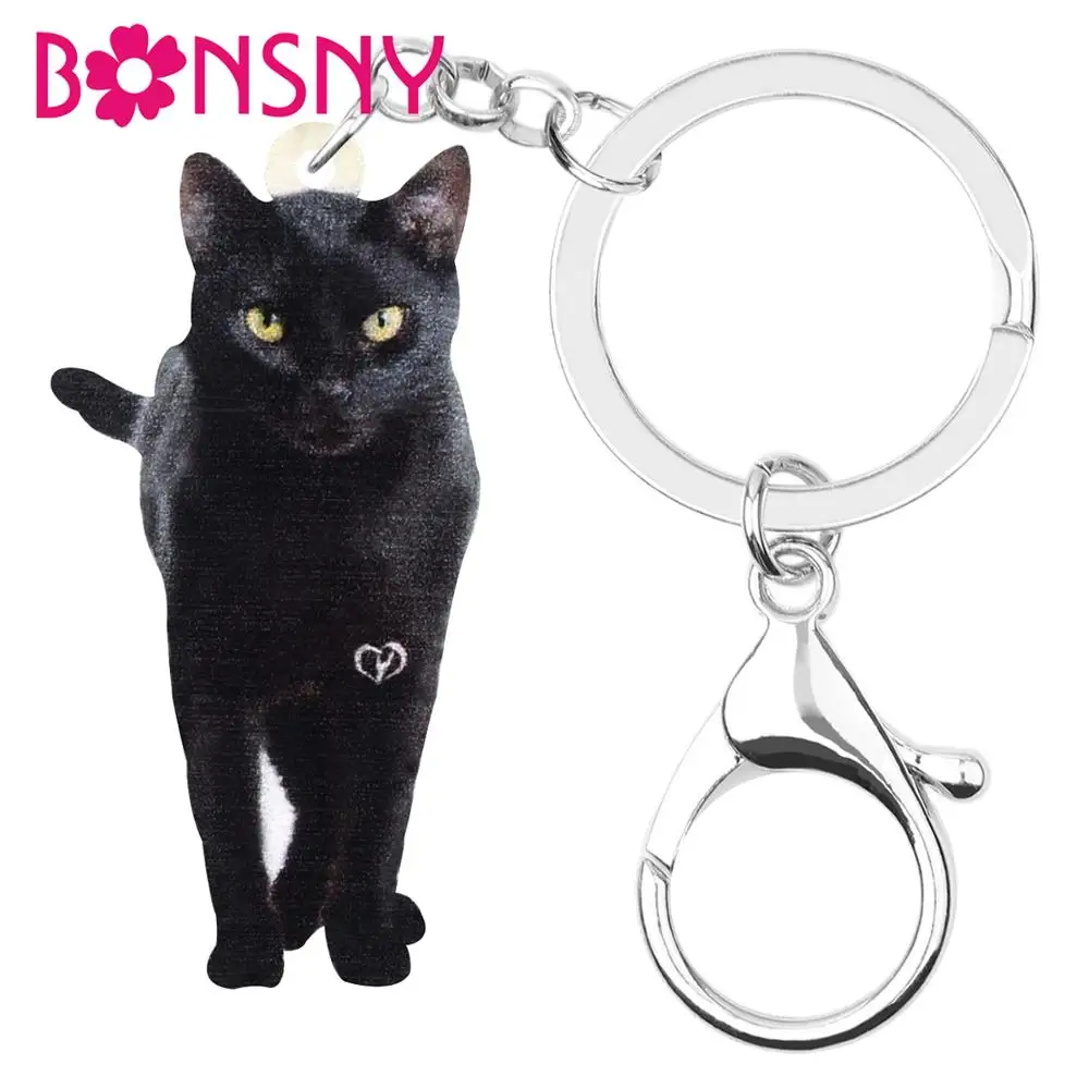 Брелок для ключей Bonsny акриловый черный брелок с кошкой-Бомбеем животным котенком