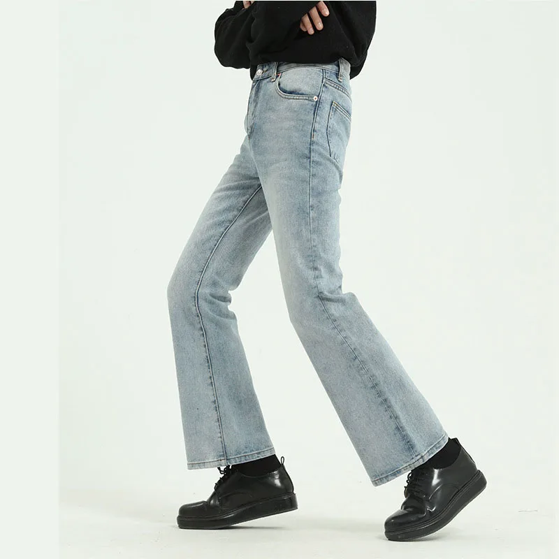 Men High Street Hip Hop Casual Small Flare Jeans Pant Male Japan Korea Style Vintage Denim Trousers Pant Men High Street Hip Hop Casual Small Flare Jeans Pant Male Japan Korea Style Vintage Denim Trousers Pant