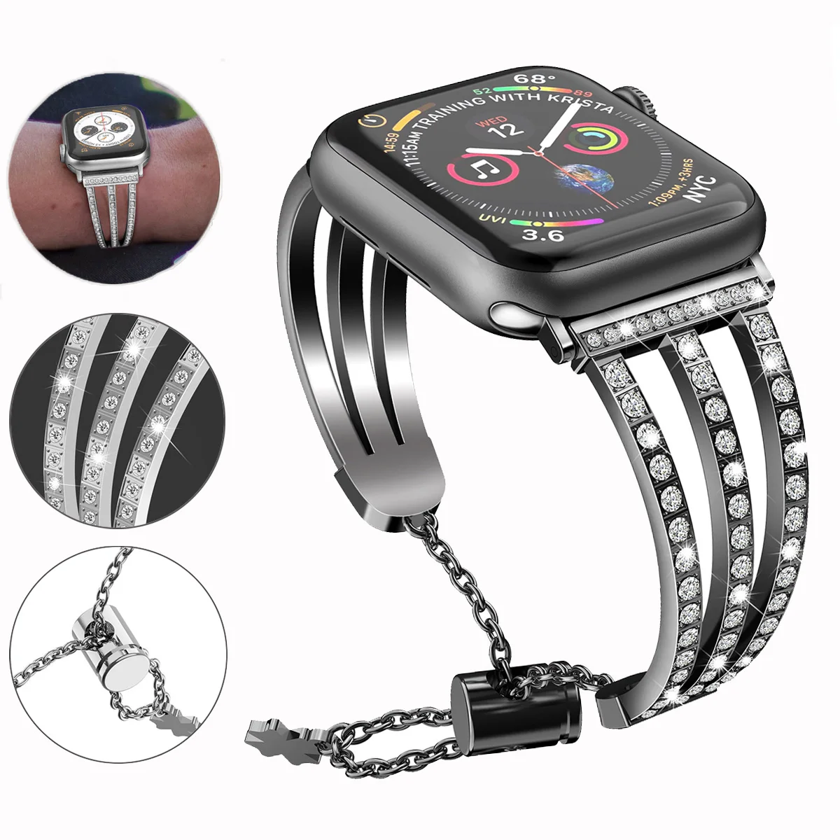 Стальной ремешок для часов Apple Watch серии 5 4 3 2 iWatch 40 мм 44 38 42 Женский браслет