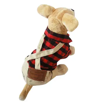 

New Dog Jumpsuits Rompers Pet British Wind-Brushed Plaid Bib Supplies Plaid Shirt Khaki Trousers