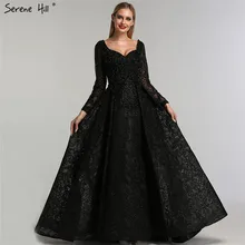 Серые Черные вечерние платья с длинным рукавом и v-образным вырезом настоящая фотография роскошные сексуальные вечерние платья с бриллиантами в Дубае LA60899