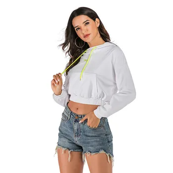 

Hoodies Women 2020 Autumn New Solid Color Short Slim Hoodie Thin Navel Long Sleeve Gothic Pullover Sweatshirt Women