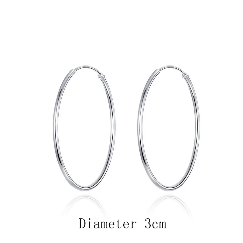 diameter 3cm CQE710 WOSTU 925 пробы Серебряный Большой круг обруч серьги минималистичные простые круглые серьги для женщин модные вечерние ювелирные изделия DXE710 - Окраска металла: diameter 3cm CQE710