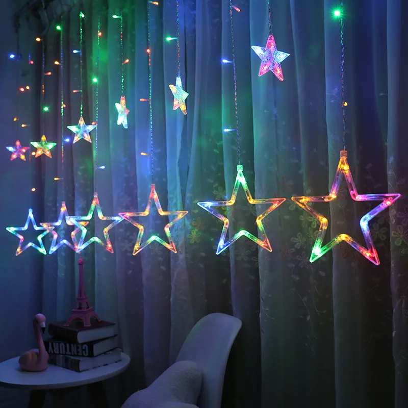 Светодиодный светильник для занавесок со звездами, гирлянда для рождественской свадьбы, гирлянда, гирлянда для сада, дома, спальни, гостиной, занавеска, декор - Испускаемый цвет: multicolor