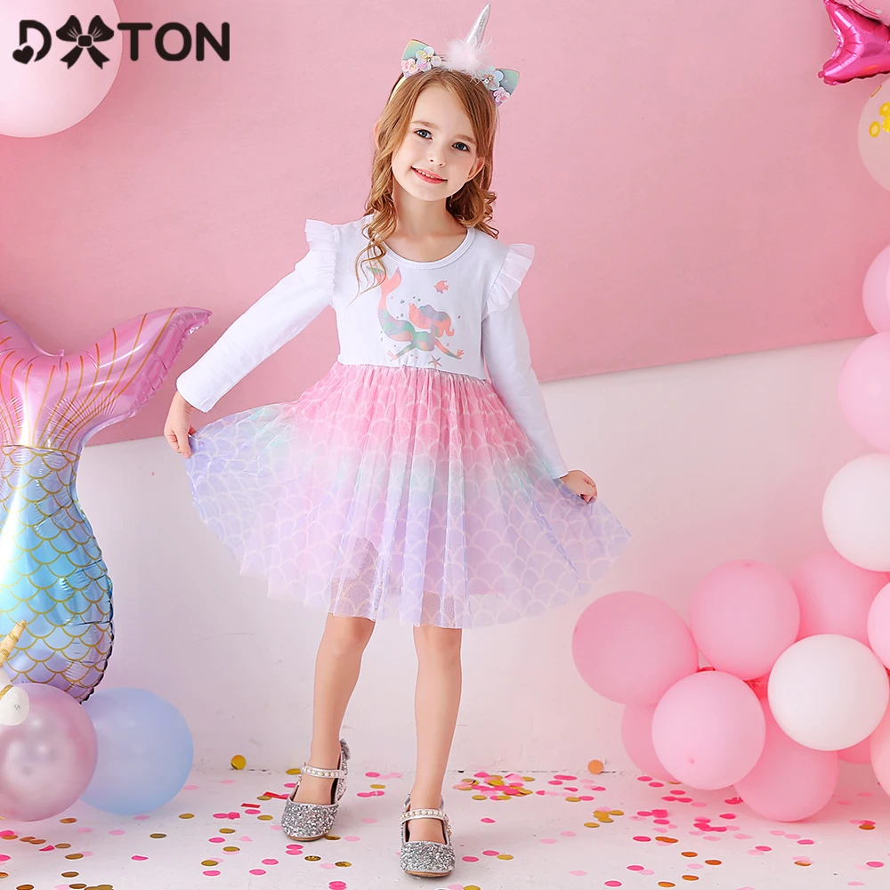 

DXTON Baby Girls Dresses Flying Sleeve Winter Princess Dress For Girls Colorful Children Birthday Party Costumes Cartoon Dresses