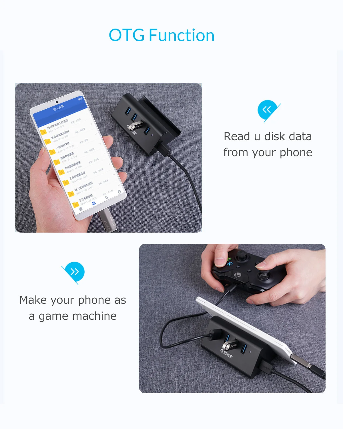 Compact 4-Ports USB 3.0 HUB and Phone Holder