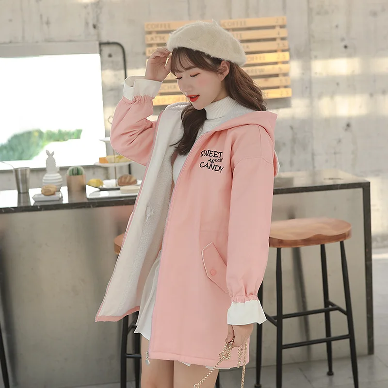 Photo Shoot plus Velvet Middle School Students Mid-length College Style New Style Junior High School STUDENT'S Trench Coat