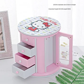

Round Storage Box Large Capacity Drawer Vanity Mirror Cute Jewelry Box Children Desktop Cartoon Music Box Home Decoration