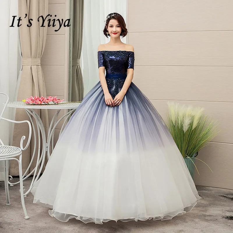 

It's Yiiya Evening Dress Navy Blue Boat Neck Formal Dresses 2020 Plus Size Long Party Ball Gowns Sequins robe de soiree LF036