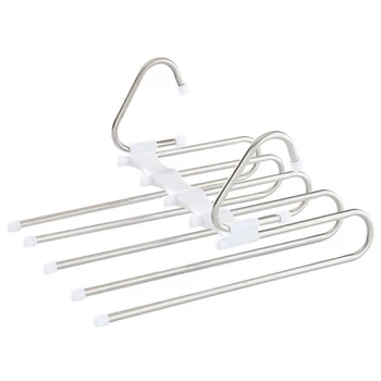 

5 Layers Wardrobe Movable Rod Jeans Organizer Trouser Hanger Space Saving Non Slip Multifunction Stainless Steel Household