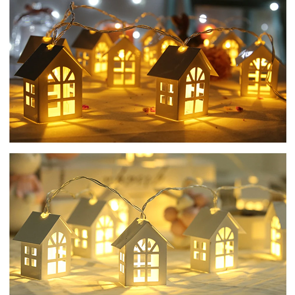 10 LED Light Wood House 2 Meters Christmas Wooden House String Light Room BedroomChristmas Tree Hanging Ornaments Decoration