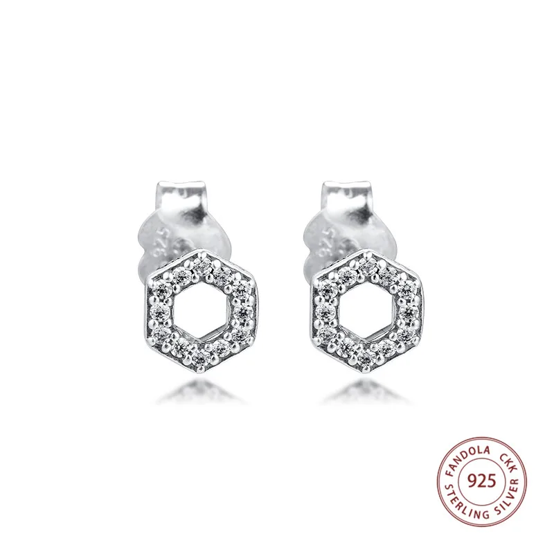 

Genuine 925 Sterling Silver Sparkling Honeycomb Hexagon Stud Earrings for Women Statement Jewelry Ear Brincos Wholesale