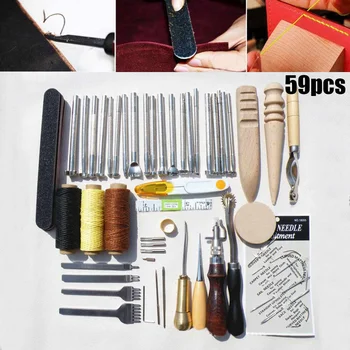 

59pcs Professional Leather Craft Tools Kit Hand Sewing Stitching Punch Carving Work Saddle Leather craft Accessories