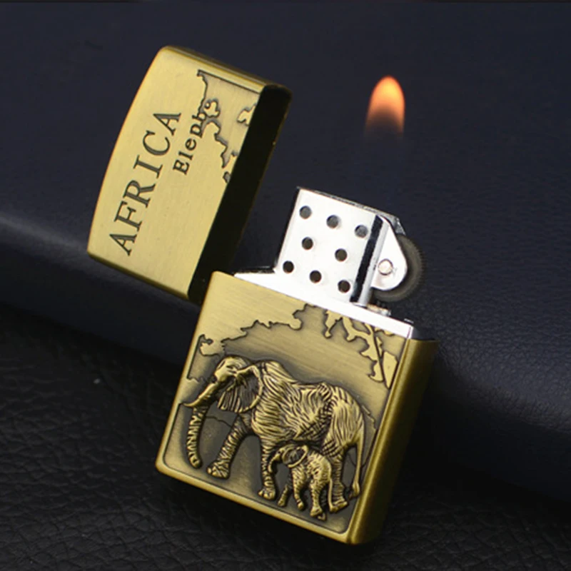 

Luxurious Elephant Embossed Grinding Wheel Turbo Lighter Free Fire Flint Gas Lighter Butane Windproof Cigar Cigarette Lighters