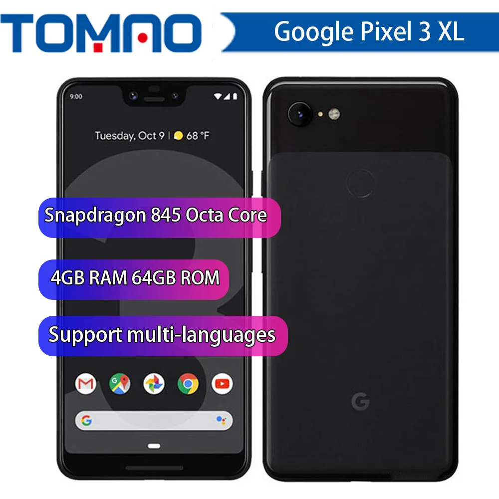 Новинка,, Google Pixel, 3 XL, 6,3 дюймов, четыре ядра, 4 Гб ОЗУ, 64 Гб ПЗУ, Android 9,0, NFC, отпечаток пальца, мобильный телефон, оригинальное быстрое зарядное устройство
