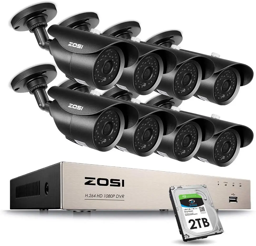 Камера видеонаблюдения ZOSI 8 каналов 1080 пикселей DVR 2 мп 8*1080 функция ночного