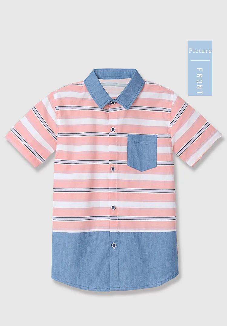 BOY'S Striped Shirt Short Sleeve Europe And America 4-12-Year-Old Big Boy Tops Fashion Joint Cowboy Shirt Factory Direct Selling