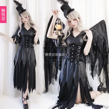 

Halloween Carnival Night Role Play Adult Cosplay Costume Devil Witch Uniform Dark Angel / Vampire Black Dress Highly Restorative