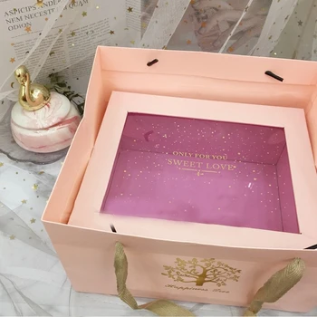 

Creative Transparent Window Gilding Letter Square Box Happy Birthday Party Favor Gift Box Bridesmaid Perfume Gifts Boxes
