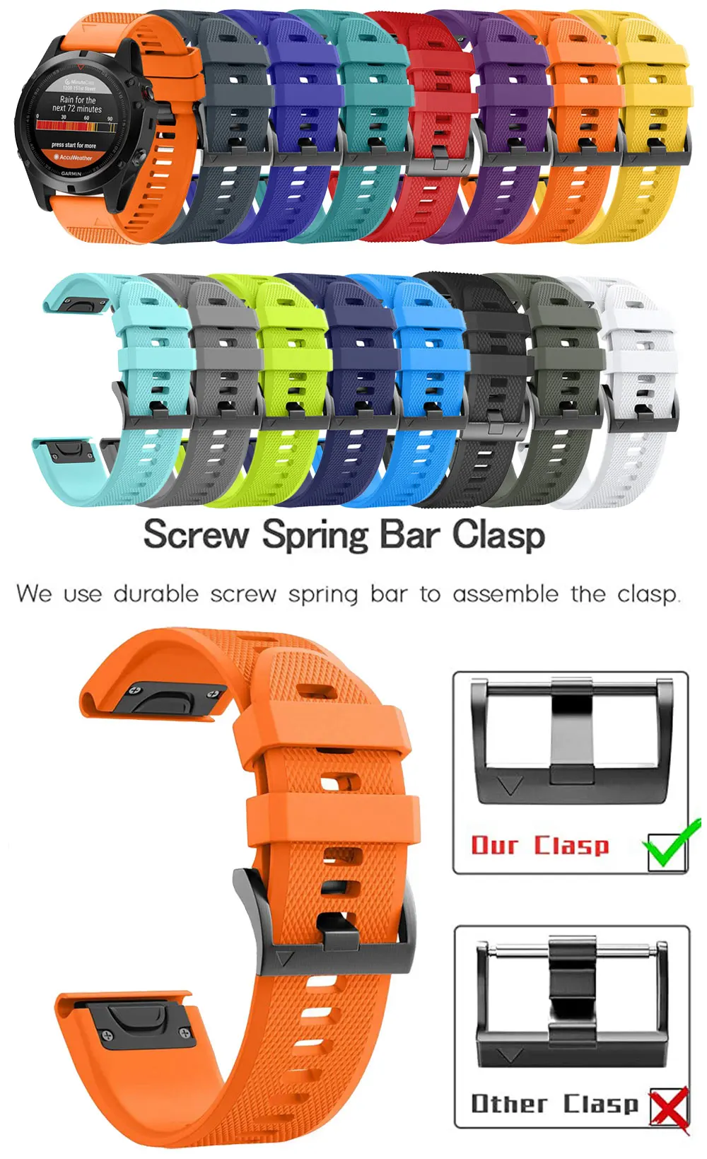 26 22MM Official Watchband for Garmin Fenix 7 7X Epix/Coros VERTIX/VERTIX 2 Watch Quick Release Silicone Easyfit Wristband Strap