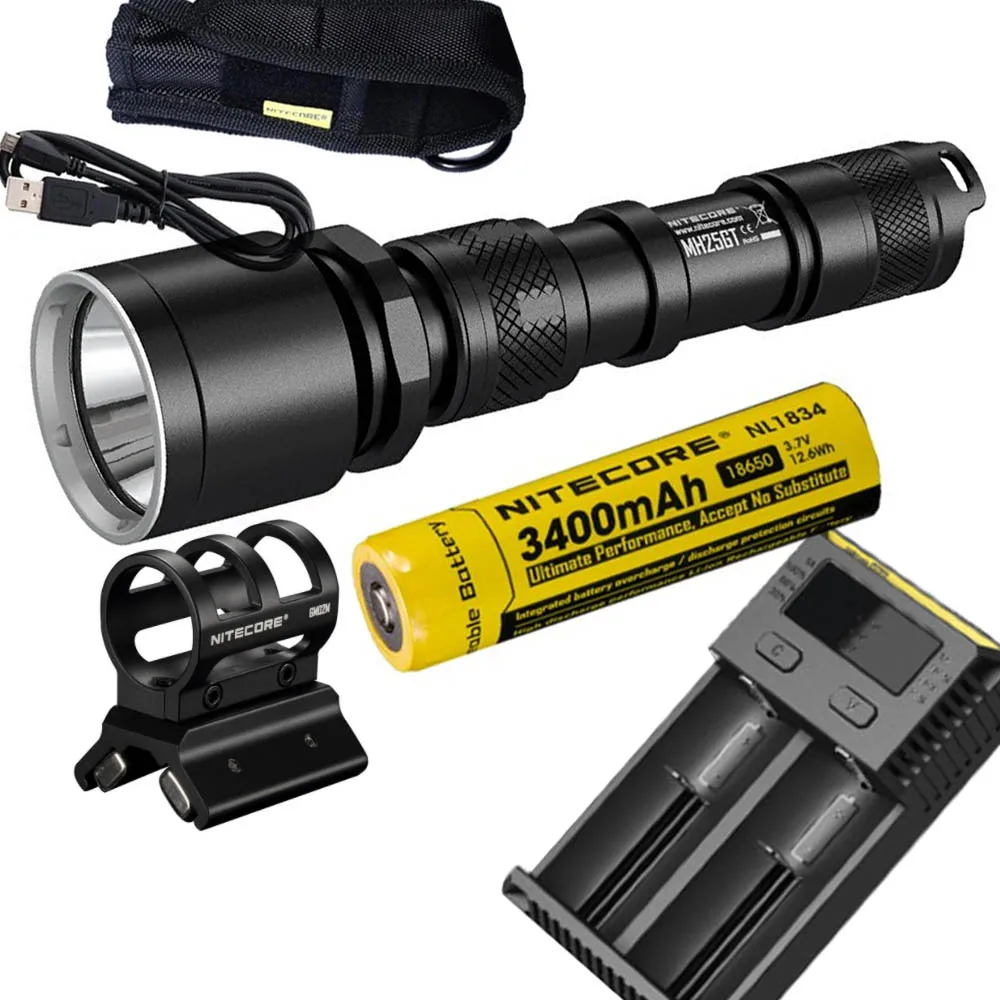 NITECORE MH25GT USB Rechargeable Tactical Flashlight CREE XP-L HI V3 max 1000 lumen beam throw 452M Outdoor Light Torch+ GM02M - Испускаемый цвет: NL1834 I2 GM02M