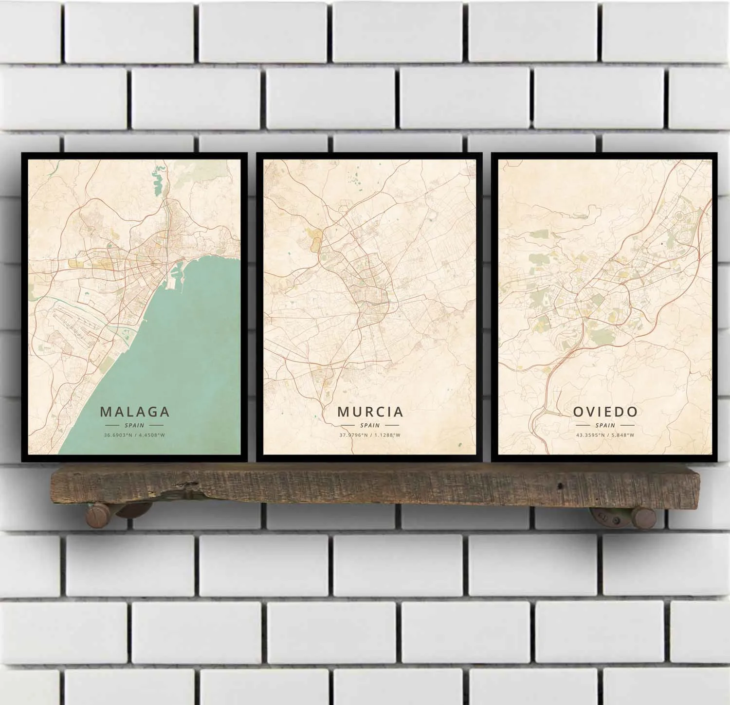Malaga Murcia Oviedo Palma Salamanca Santander Siviglia Tarragona Toledo Valencia Valladolid Zaragoza Vigo Spagna Poster