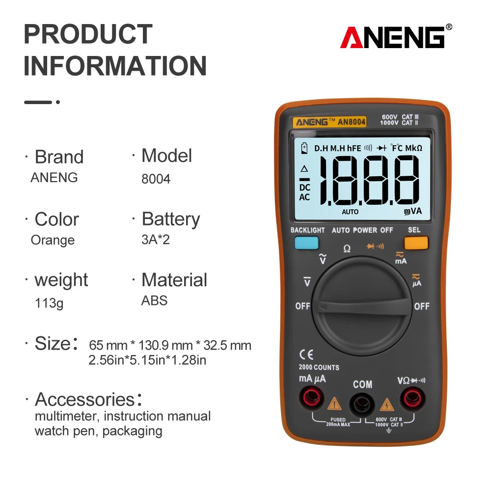 Цифровой мультиметр ANENG AN8004 измеритель емкости и индуктивности с ЖК