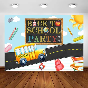 

Back to School Party Backdrop Decorations Kids Baby First Day of School School Bus Photography Background Party Banner Supplies