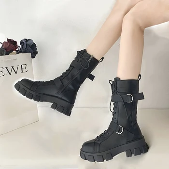 

Platform shoes for women boots ladies luxury shoes 2020 woman goth boots female buckle motorcycle boots combat boots for women