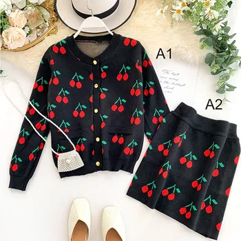 

Women Floral Pattern Skirt Suits Fashion Single Breasted Two Pieces Sets Tops and Straight Mini Skirts