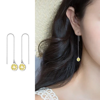 

Mocanie Enamel Sweet Lovely Fruit Lemon Dangle Earring 925 Sterling Silver Geometric Line Drop Earring Korea Style Fine Jewelry