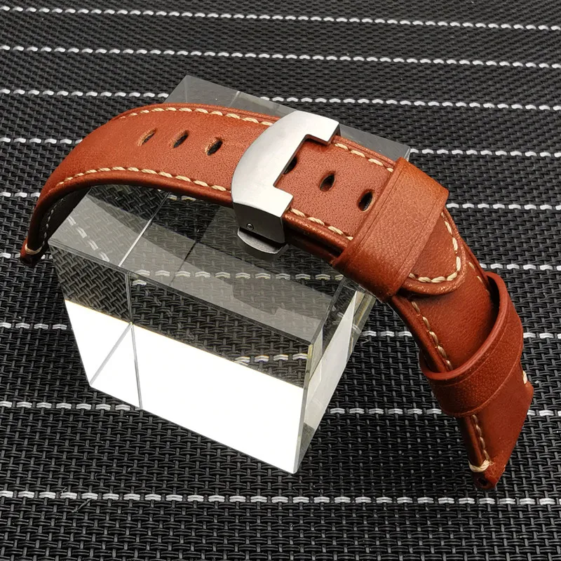 24 мм итальянский ремешок из натуральной кожи для Panerai ремешок для PAM441 Браслет Бабочка Пряжка ремешок для часов логотип на