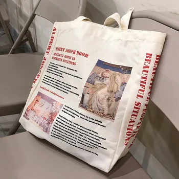 

Women Canvas Bags Artists Letters Printed Shoulder Bag Large Capacity Eco Shopping Bags Cotton Fabric Handbag Tote For Girls