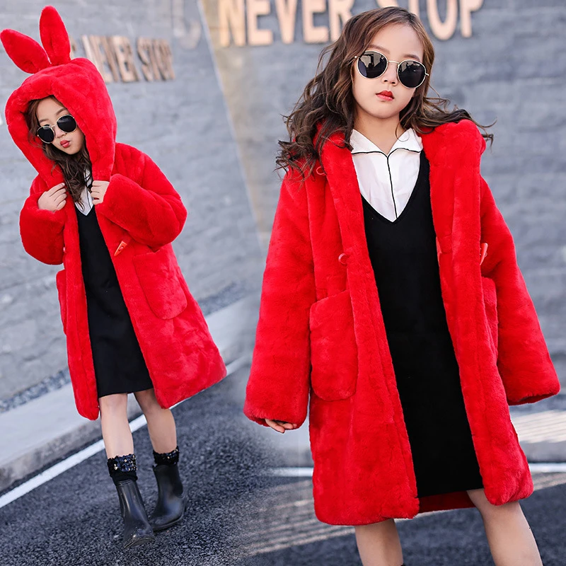 30 degrees Children Baby girl clothing Winter Thicken Parka Kids Faux Fur Hooded Coat Plus velvet Jackets clothes snowsuit