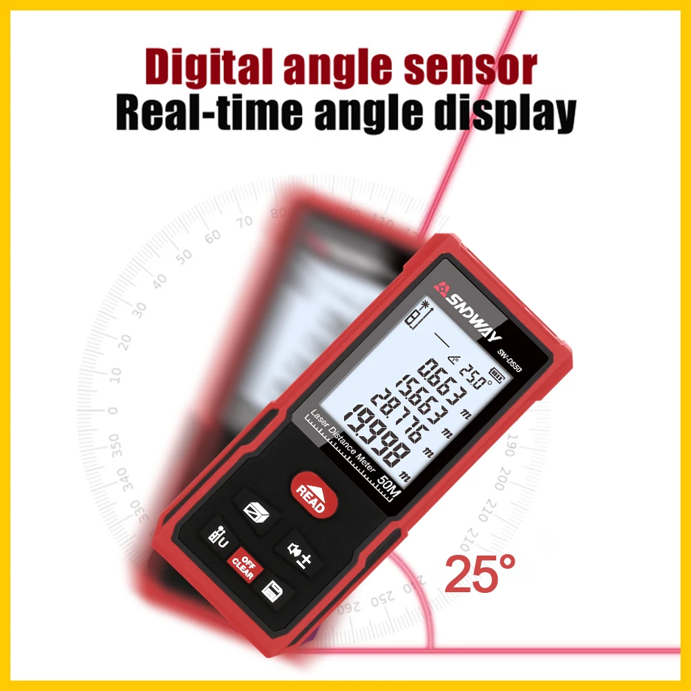 SNDWAY Laser Rangefinder Range Finder Electronics Tape Measure Distance Ruler Laser Sensor Distance Meter SNDWAY Laser Rangefinder Range Finder Electronics Tape Measure Distance Ruler Laser Sensor Distance Meter