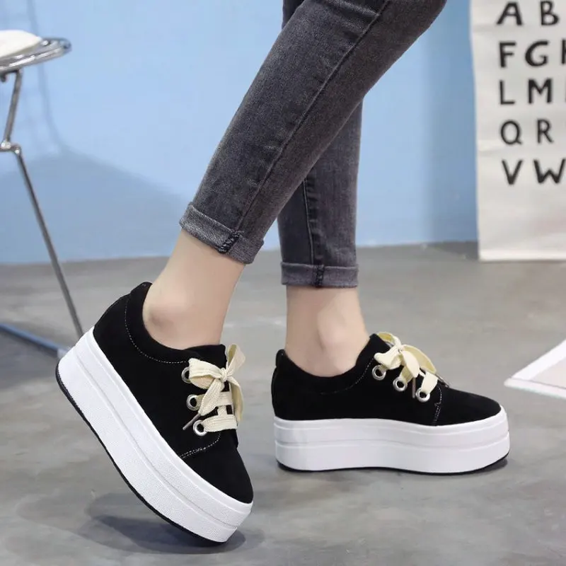 Autumn muffin with lace scrub sneakers women's increased walking shoes waterproof platform student female sports shoes ZQ-56