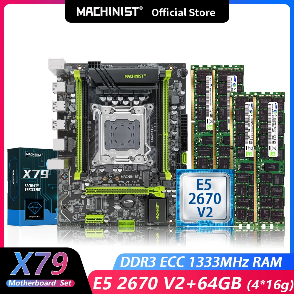 Machinsit X79 Motherboard Combo Kit Set LGA 2011 Xeon E5 2670 V2 CPU