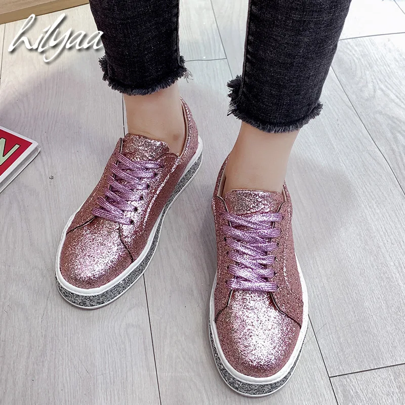 

2020 Spring New Fashion Women Sneakers PU Leather Girls Bling Shoes Slip on Female Comfortable Ladies Casual Purple Sneakers