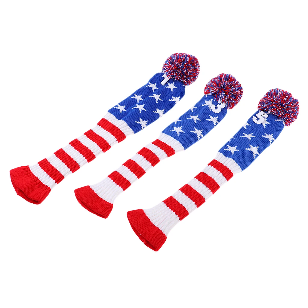 

3Pcs/set Golf Headcover Knit Pom Pom Vintage Head Cover #1 3 5 Long Neck Knit Sock Golf Club Head Covers Golf Accessories